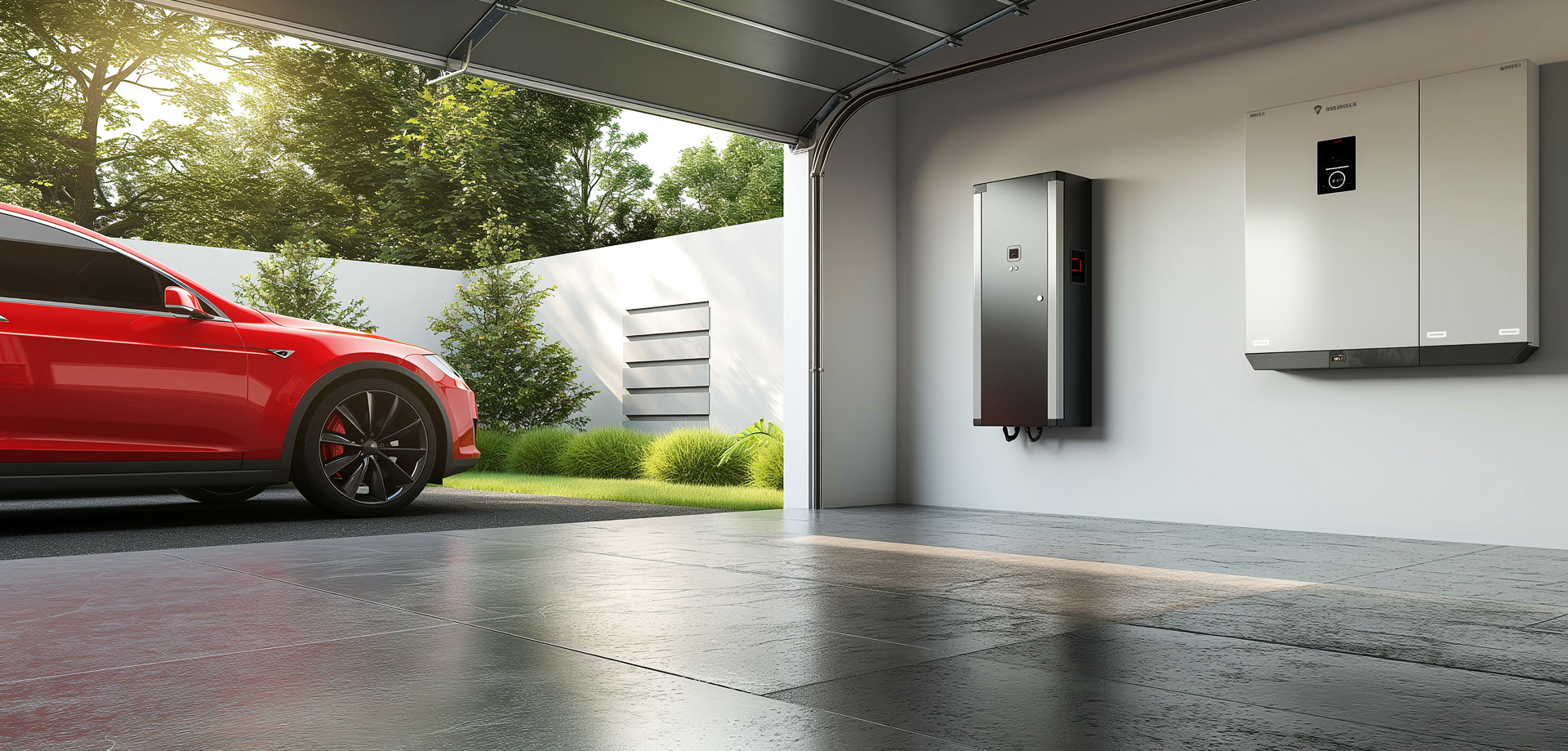 Batteries pour panneaux solaires dans le garage d'une maison